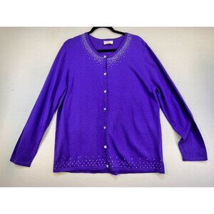 Quacker Factory Womens Embellished Cardigan Sweater Size XL/XXL Purple